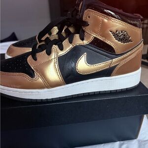 Jordan Black and Gold Athletic Shoes